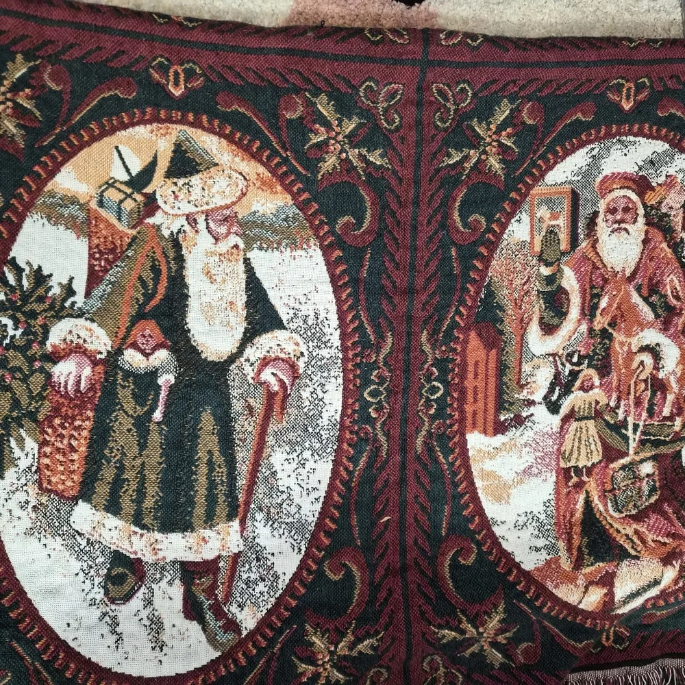 Festive Weavers Santa Tapestry Throw Vintage with Green and Red Accents